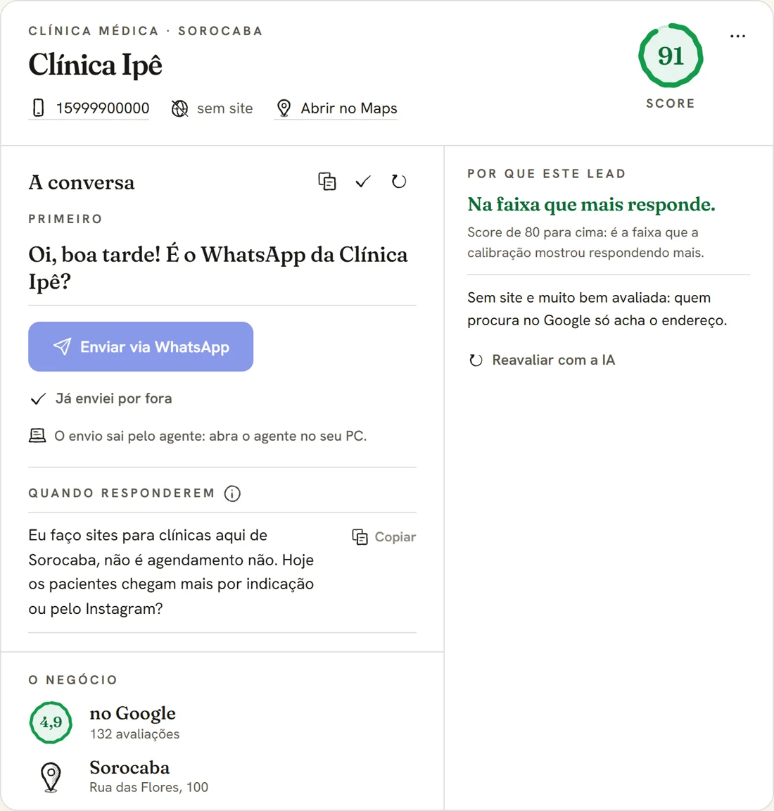 A ficha de uma clínica: a nota 91, o porquê e a mensagem